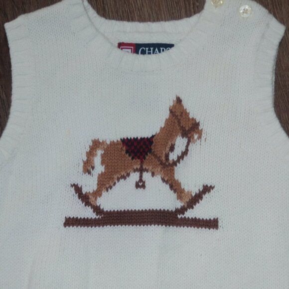 Infant Boys Chaps Sweet Cream Ivory Knit Rocking Horse Sweater Vest Holiday 18m - Picture 2 of 2